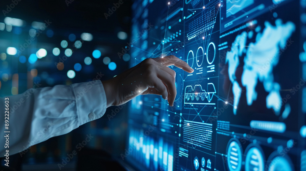 Businessman using AI technology enables advanced data analysis capabilities Businessman using AI technology enables advanced data analysis capabilities