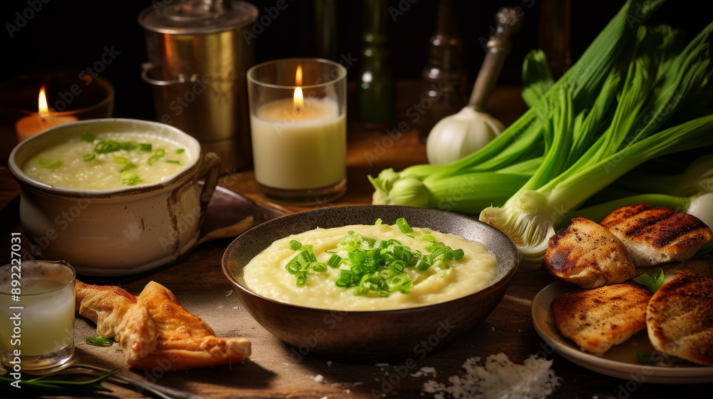 Leek Fondue, Chicken Fillets, and Semolina at Golden Hour Leek Fondue, Chicken Fillets, and Semolina at Golden Hour
