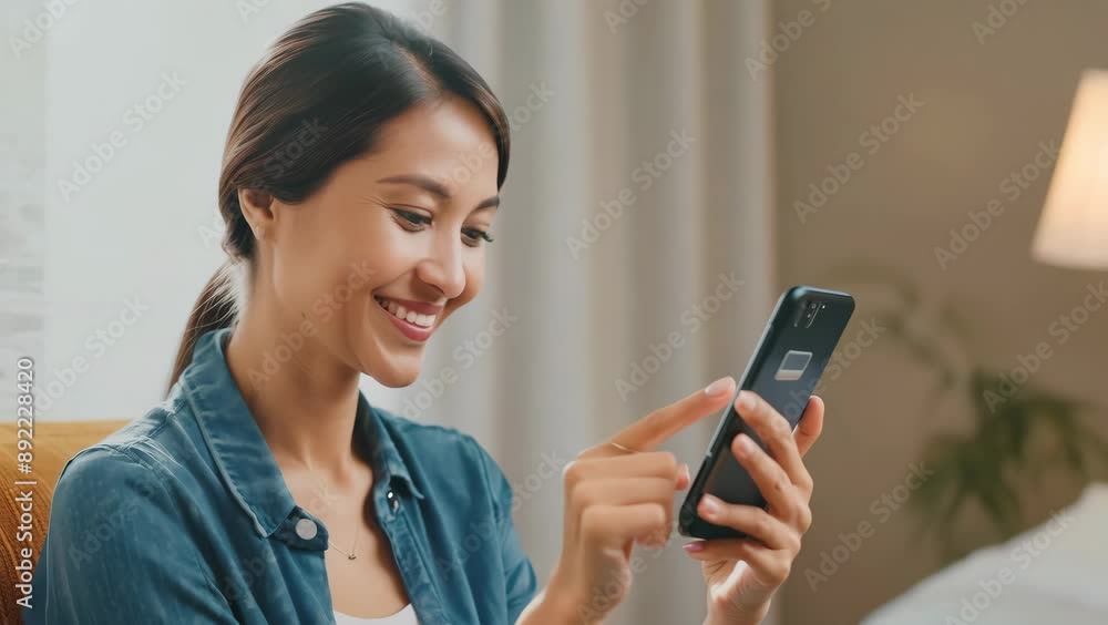 Relaxed Woman Shopping Online with Phone and Credit Card at Home