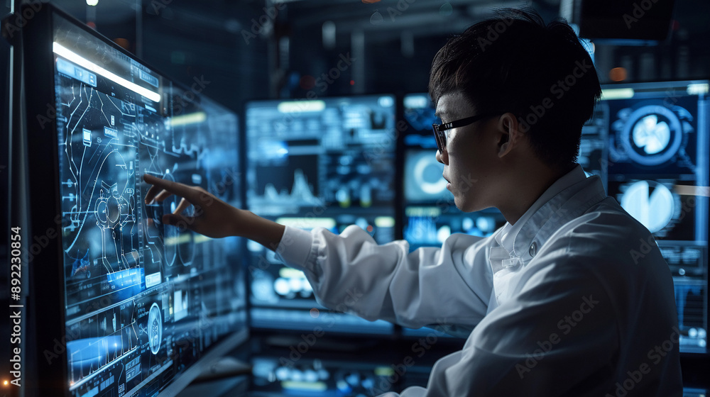 The engineer is optimizing the workflow on the factory floor. The engineer is optimizing the workflow on the factory floor.