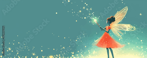 Fairy with a magic wand Vector flat minimalistic isolated illustration