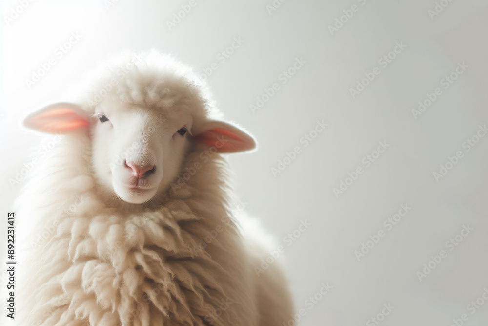 Fototapeta premium A close-up of a sheep on a clear background. Space for text.