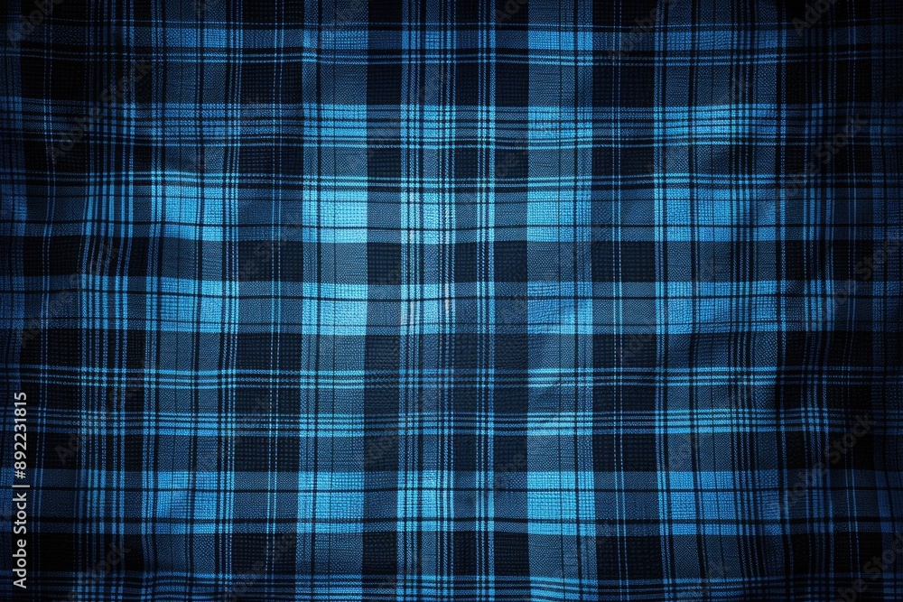 A close-up view of a blue and black plaid fabric A close-up view of a blue and black plaid fabric