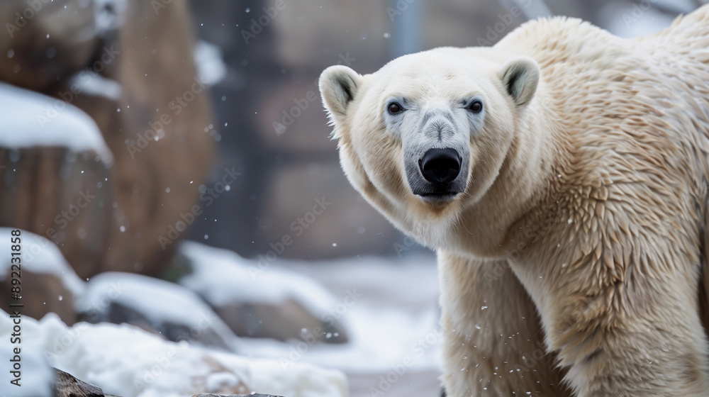 Big Arctic Polar Bear Walking in Wildlife Nature Big Arctic Polar Bear Walking in Wildlife Nature