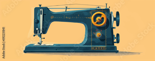 Vintage sewing machine with pedal Vector flat minimalistic isolated illustration