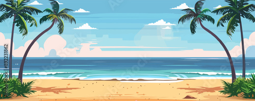 Sunny beach with palm trees Vector flat minimalistic isolated illustration
