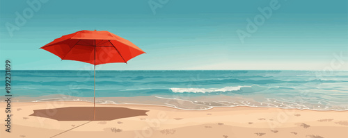 Beach umbrella on sandy shores. Vector flat minimalistic isolated illustration.