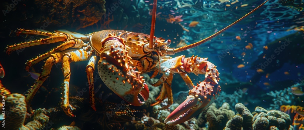 Majestic Giant Lobster and King Crab in -High Definition Deep-Sea Scene Majestic Giant Lobster and King Crab in -High Definition Deep-Sea Scene
