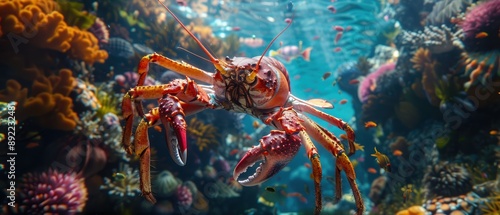 Majestic Giant Lobster and King Crab Surrounded by Diverse Marine Life in Crisp 8K Detail