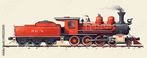 Nostalgic model train with locomotive Vector flat minimalistic isolated illustration