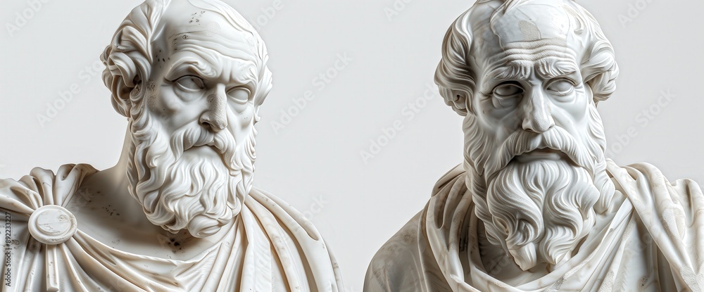 two ancient Greek philosopher statues isolated on a white background two ancient Greek philosopher statues isolated on a white background