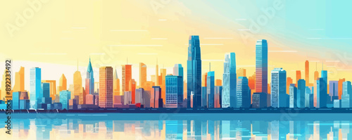 Modern city skyscrapers against the horizon. Vector flat minimalistic isolated illustration.