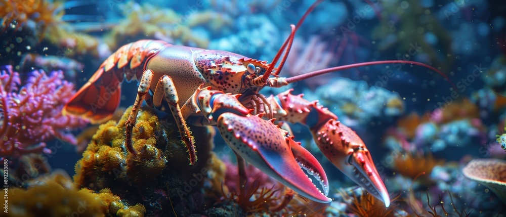 Majestic Giant Lobster and King Crab in Vibrant Marine Habitat - High-Detail Close-Up Majestic Giant Lobster and King Crab in Vibrant Marine Habitat - High-Detail Close-Up