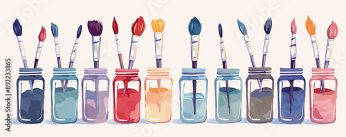 A set of colorful paintbrushes in a jar. Vector flat minimalistic isolated illustration.