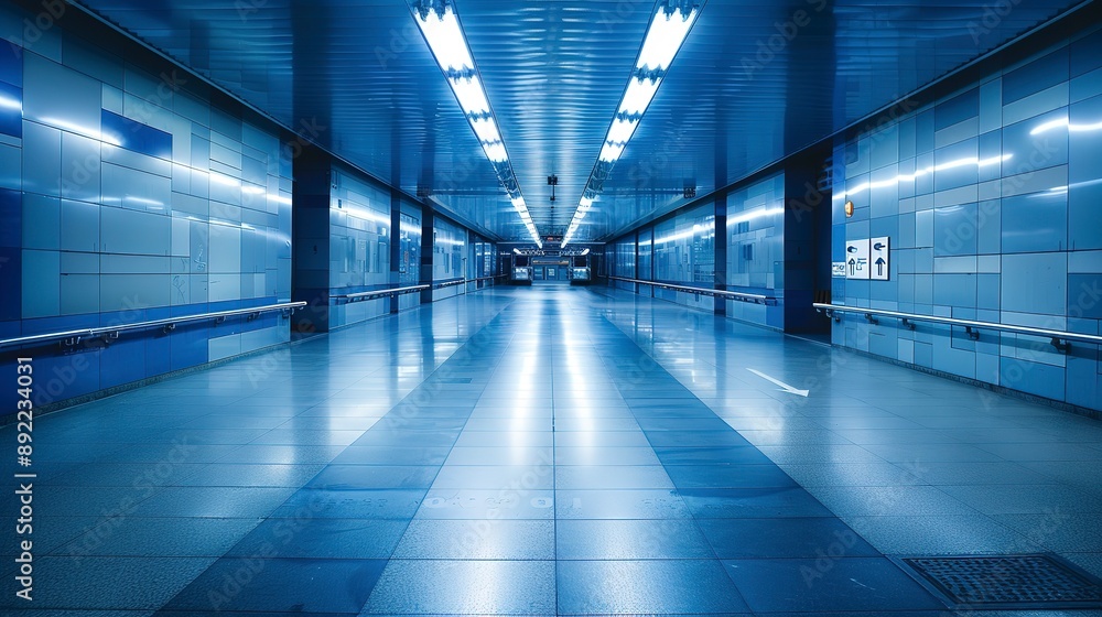An empty space in underground area with blue light tone. Copyspace for text. An empty space in underground area with blue light tone. Copyspace for text.
