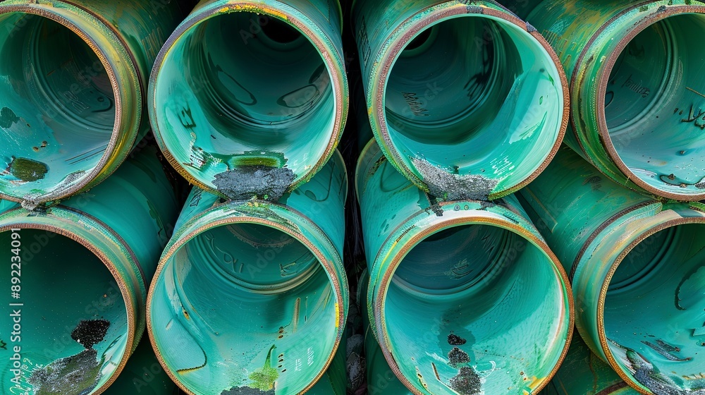 Green pipes stacked on a construction site. Green pipes stacked on a construction site.
