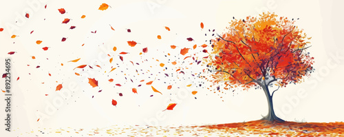 A group of colorful autumn leaves falling from a tree. Vector flat minimalistic isolated