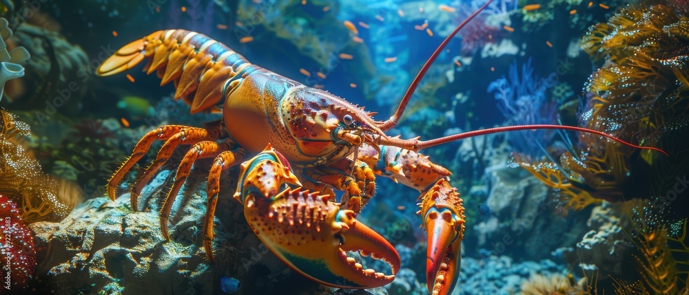 Enormous Lobster and King Crab in Deep-Sea Realm - Captivating Underwater View of Marine Giants Enormous Lobster and King Crab in Deep-Sea Realm - Captivating Underwater View of Marine Giants