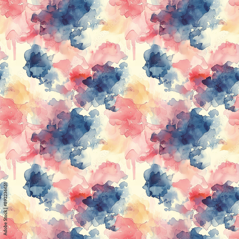 Seamless watercolor pattern with blue, pink, and yellow flowers Seamless watercolor pattern with blue, pink, and yellow flowers