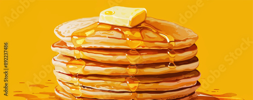 A stack of pancakes with a pat of melting butter on top. Vector flat minimalistic isolated