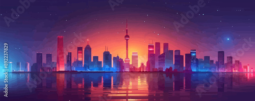 Abstract city skyline with futuristic buildings Vector flat minimalistic isolated
