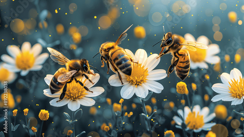 Bees working on flowers, collecting nectar