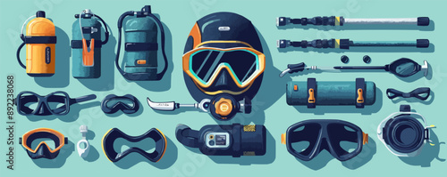 Vintage scuba diving gear with mask Vector flat minimalistic isolated illustration