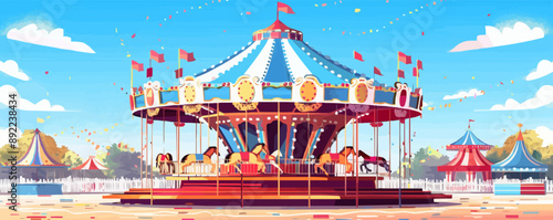 Old-fashioned carousel at a fairground Vector flat minimalistic isolated
