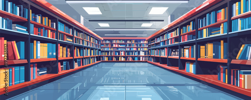 Modern bookstore interior with shelves of books Vector flat minimalistic isolated
