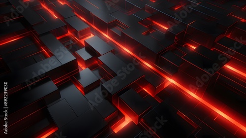 3d rendering of red and black abstract geometric background. Scene for advertising, technology, showcase, banner, game, sport, cosmetic, business, metaverse. Sci-Fi Illustration. Product display
