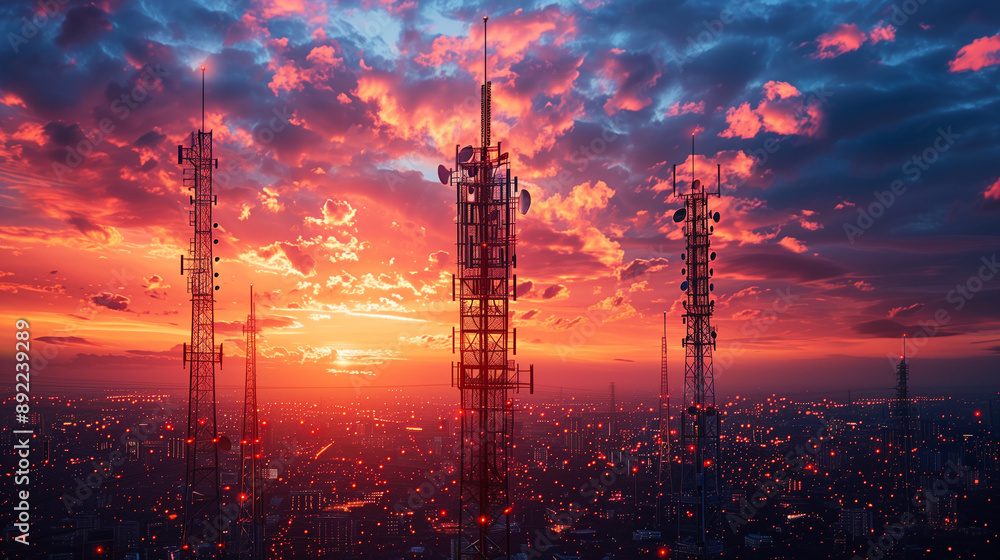 Fototapeta premium Telecommunication transmitters to improve internet quality and speed
