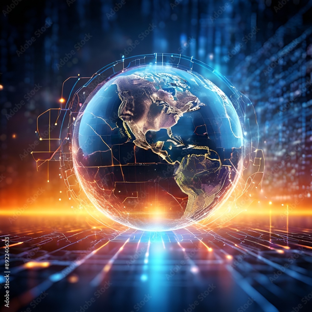 Obraz premium global-futuristic-abstract-backgrounddigital-global-and-binary-code-connecting-with-lineglobal-com