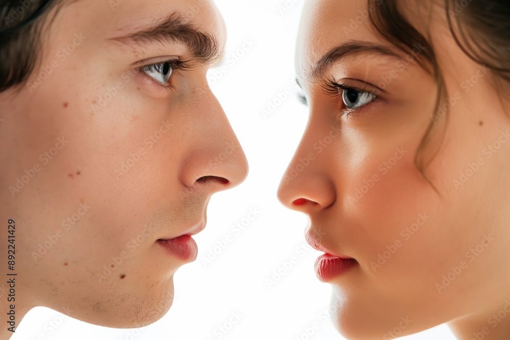 A romantic couple posing together, showcasing love and affection in a beautiful portrait. A romantic couple posing together, showcasing love and affection in a beautiful portrait.