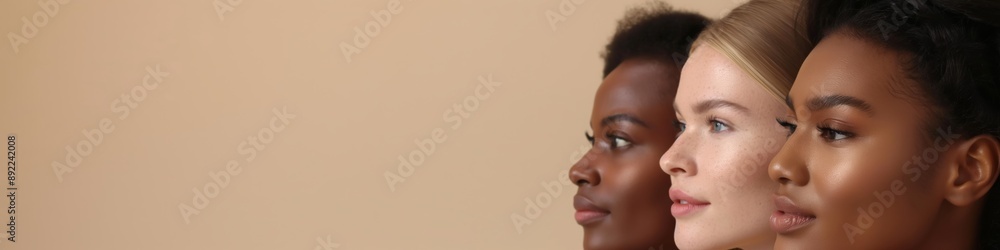 Sensual skincare models showcasing diversity and smooth skin, radiating beauty and confidence in portrait. Sensual skincare models showcasing diversity and smooth skin, radiating beauty and confidence in portrait.