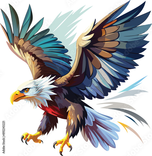 Watercolor clipart depicts majestic flight with outstretched wings. 