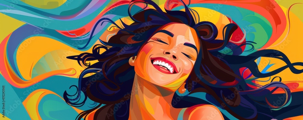 Happy woman in sunglasses against a colorful background. Happy woman in sunglasses against a colorful background.
