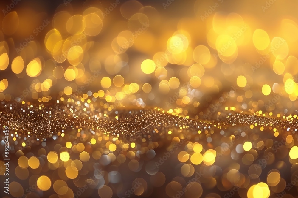 The image is a blurry, golden background with many small, round, glowing dots