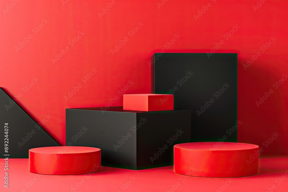 Red and Black Geometric Shapes Form a Minimalist Display Red and Black Geometric Shapes Form a Minimalist Display