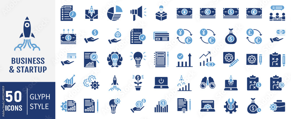 Business Startup vector icon set. For Mobile and Web. The set contains icons: Startup, Launch Event, Beginnings, New Business, Motivation, Rocket, Opening. Business Startup vector icon set. For Mobile and Web. The set contains icons: Startup, Launch Event, Beginnings, New Business, Motivation, Rocket, Opening.