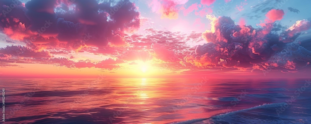 Pink Sunset Over the Ocean Pink Sunset Over the Ocean