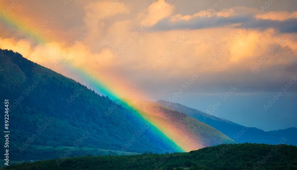 Beautiful landscape. Double rainbow landscapes of the mountains at sunset Beautiful landscape. Double rainbow landscapes of the mountains at sunset