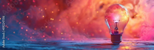 Abstract colorful light bulb explosion concept on a gradient background with space for a creative idea