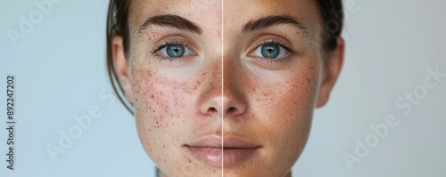 Side-by-side comparison of woman's skin, before and after.