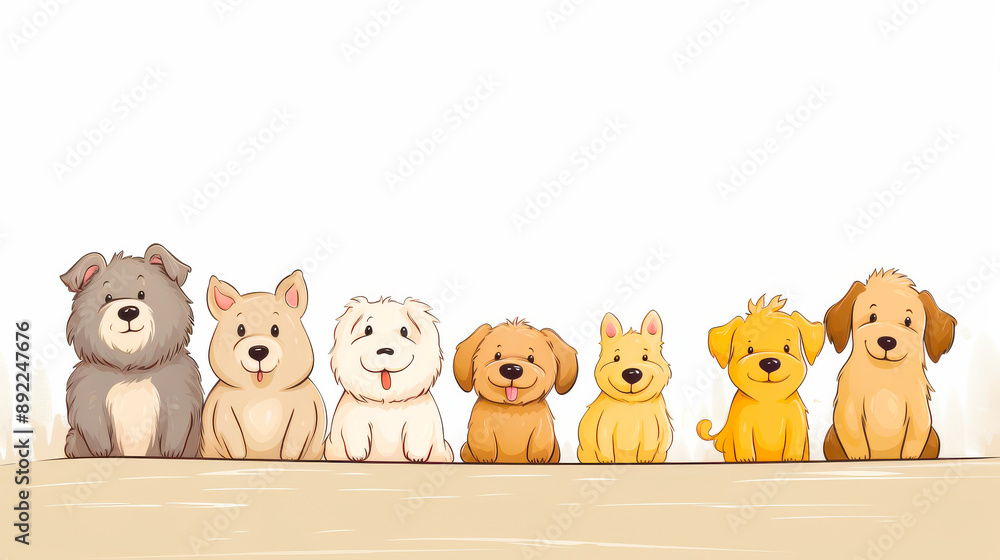 Cute Cartoon Dogs Sitting in a Row on a White Background - Adorable Puppy Illustration for Kids and Pet Lovers Cute Cartoon Dogs Sitting in a Row on a White Background - Adorable Puppy Illustration for Kids and Pet Lovers