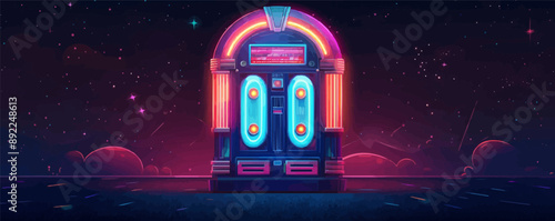 Retro jukebox with colorful buttons and lights Vector flat minimalistic isolated illustration