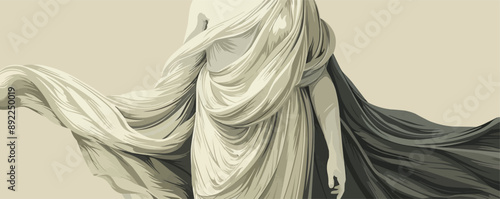Ancient Greek statue of a goddess with flowing robes. Vector flat minimalistic isolated