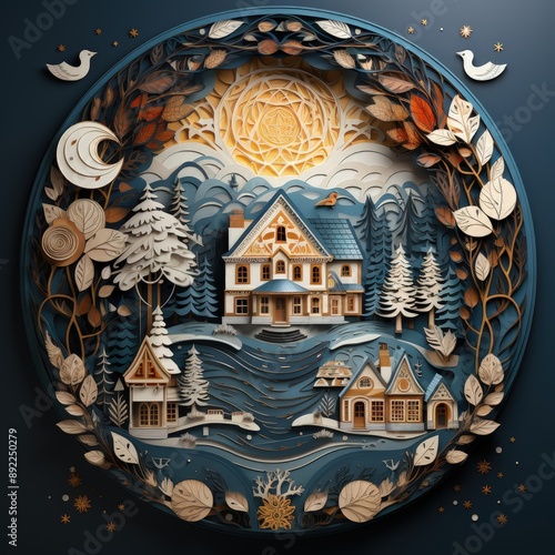 Vibrant and Detailed Nordic Winter Storybook Cover Art