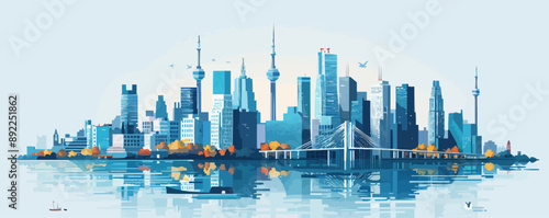 Modern city skyline with skyscrapers and bridges Vector flat minimalistic isolated illustration