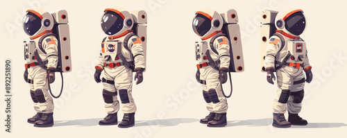 Spacesuit toys on a clean white backdrop. Vector flat isolated illustration.