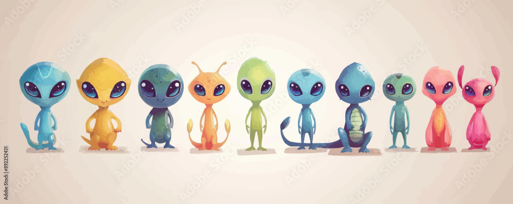 Fototapeta premium Toy aliens on a white background. Vector flat minimalistic isolated illustration